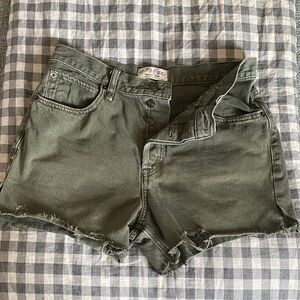 We The Free Distressed Green Denim Shorts
